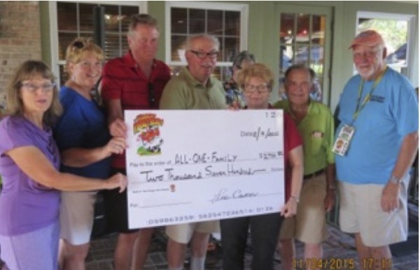 The Villages Parrotheads present a $2,700 check to All-One-Family.