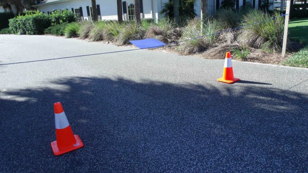 Orange cones are in place showing the detours on the multi-modal path.