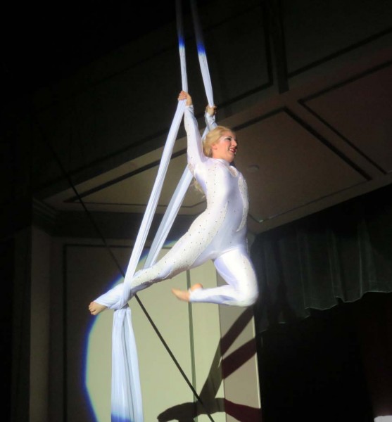 Taylor Rowland near the ceiling of the Savannah Center.