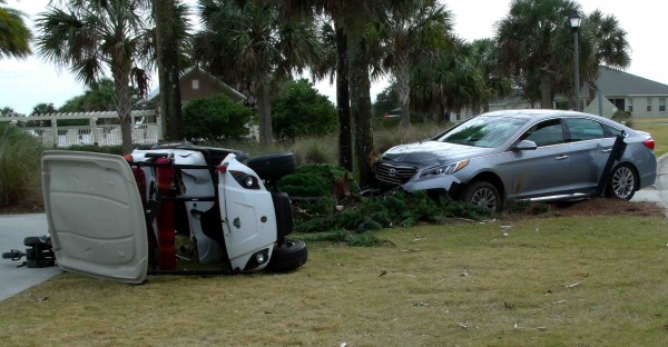 A Villager was knocked from his golf cart in the accident.