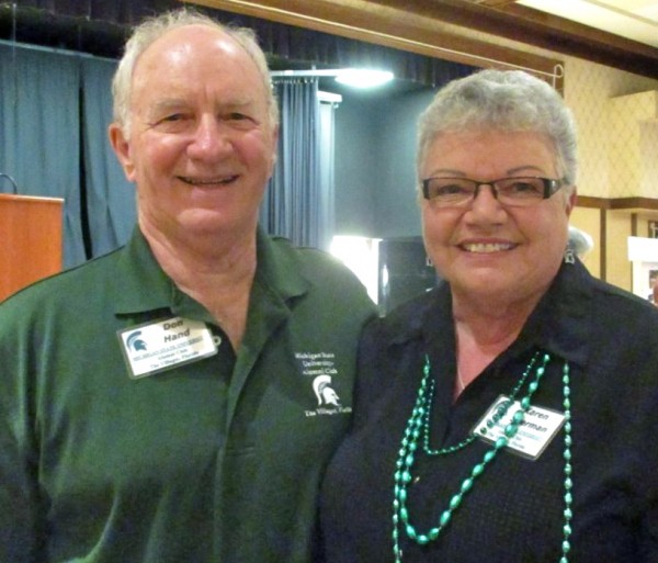 The Villages Area Michigan State University Alumni Club outgoing president Don Hand and Education Committee Chair Karen Sherman. 