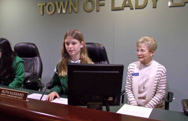 Sarah Whittle acted as mayor with Mayor Ruth Kussard looking on.