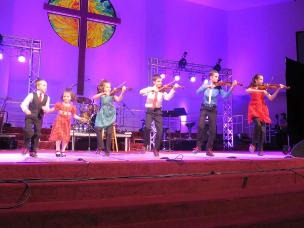 The Leahy kids fiddling around, from left, Joseph, Evelyn, Cecilia, Angus, Gregory and Adele.