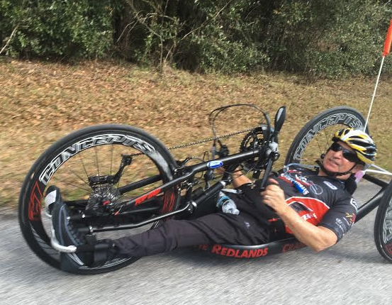 Veteran Jerry Cuzick of Sacramento, Calif. trains on his hand cycle just south of Inverness on Wednesday.