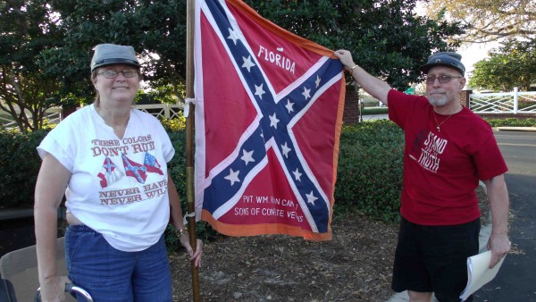 Barbara and Carter Zinn of the Village of Duval were protesting Gov. Nikki Haley's appearance.