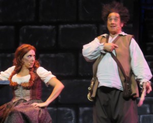 Dawn DiNome as Aldonza listens to Sancho Panza played by Sam Rosalsky.