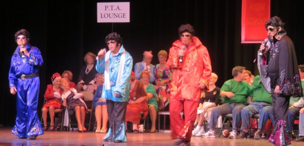 Elvis clones invade the Off Broadway Players Rock and Roll High School show.