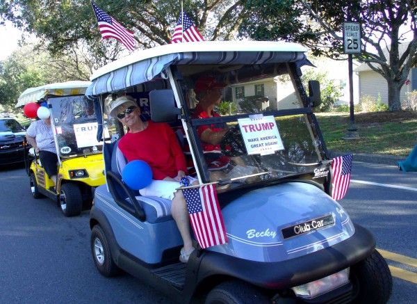 The golf cart parade awent from Lake Sumter Landing to Spanish Springs and back.