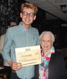 Devin Skorupski with his great-grandmother, Dorothy Mills, a Village resident. She said this scholarship is especially meaningful because she was WAVE and was married to a Marine.