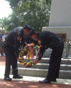 A wreath was placed at the memorial.