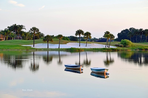 Boats at sunrise on Lake Sumter in The Villages