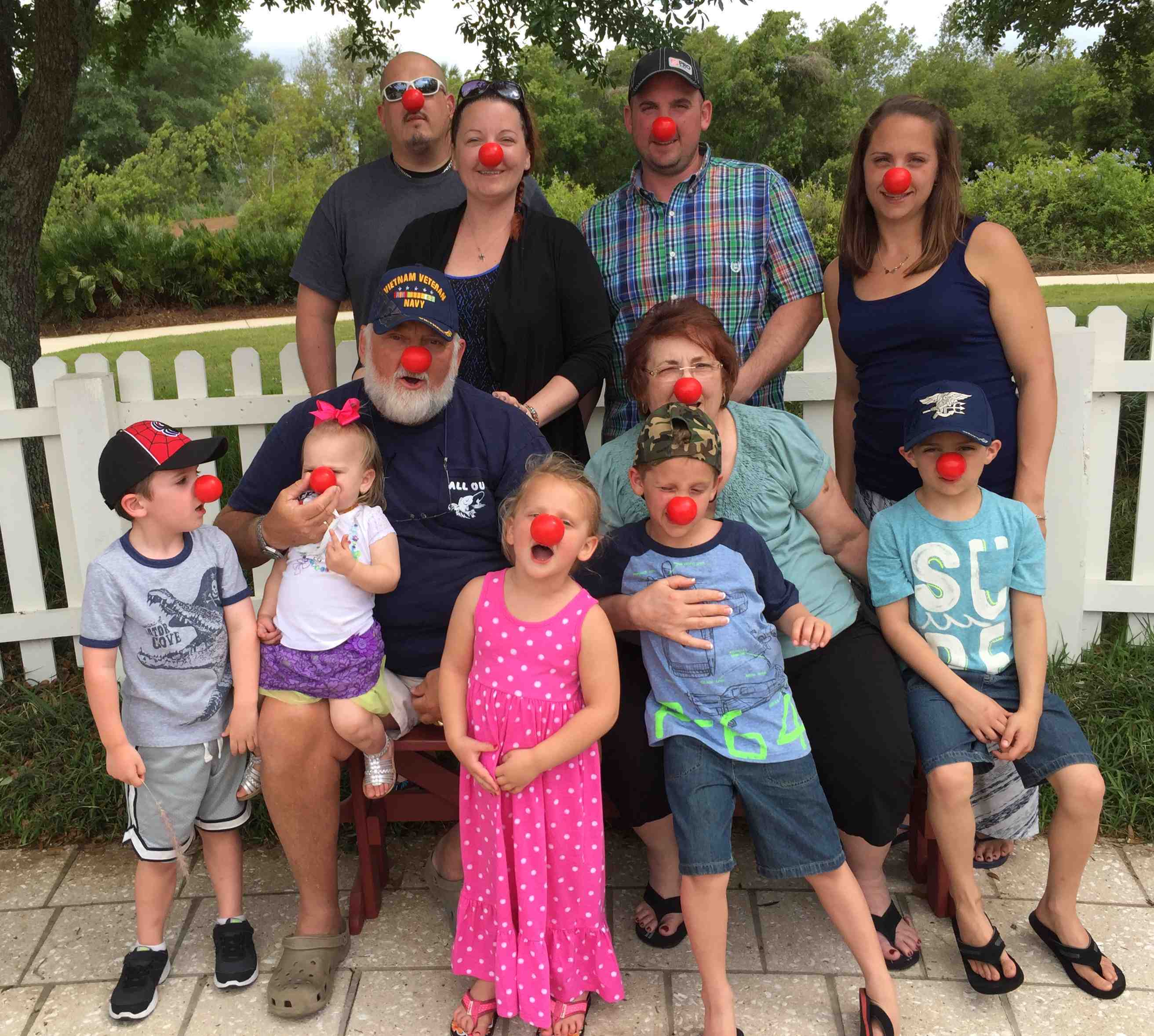 Jerry and Pauline Wallace get into the spirit of Red Nose Day with their children and grandchildren.