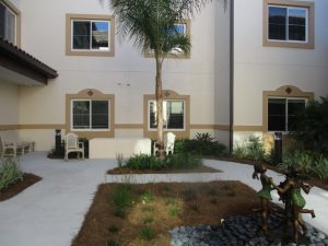 A secure courtyard for memory care residents.