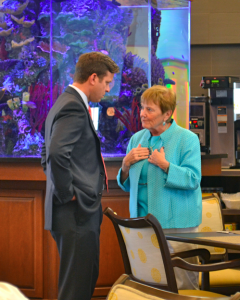 Lt. Gov. Carlos Lopez-Cantera and state Rep. Marlene O'Toole chat at the Sumter County Chamber luncheon.