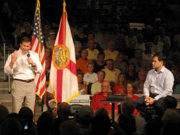 Marco Rubio, right, onstage in October 2012 with Connie Mack at Savannah Center.
