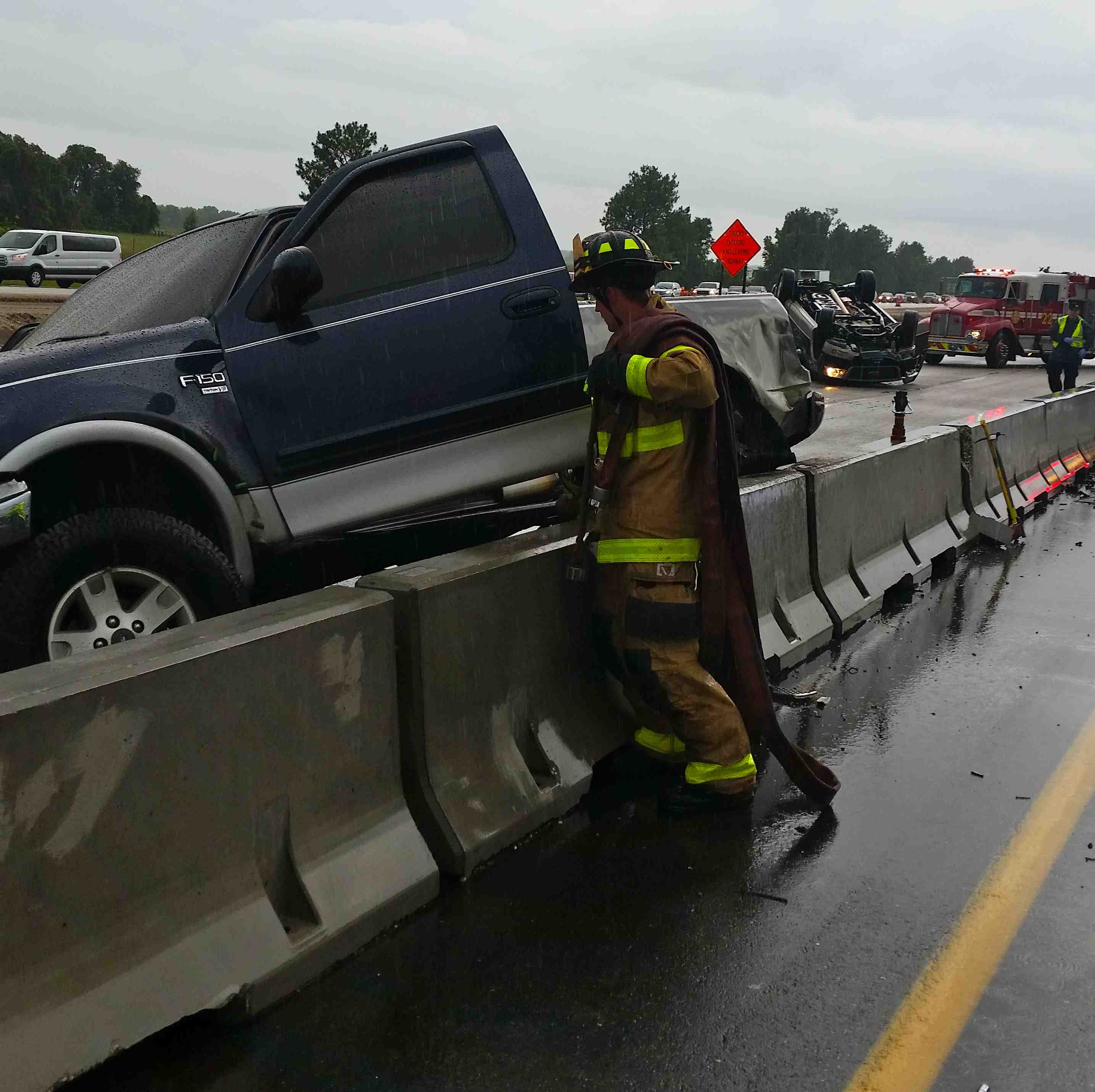 Firefighters battle fire after threevehicle crash on Interstate 75
