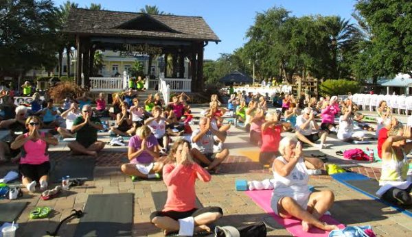 Yoga was celebrated at Lake Sumter Landing on Tuesday.