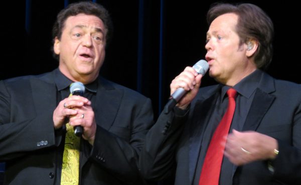 Jimmy Osmond, right, and his brother Jay Osmond pay tribute to Andy Williams at the Savannah Center