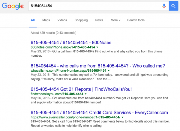 Scam Telephone Number Search