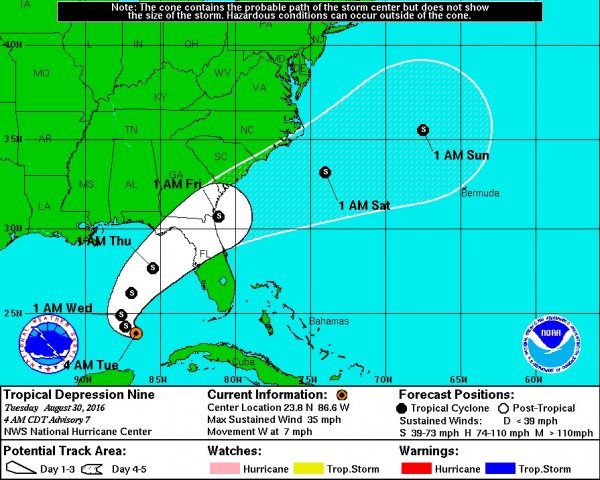The path of the storm as predicted by the National Hurricane Center
