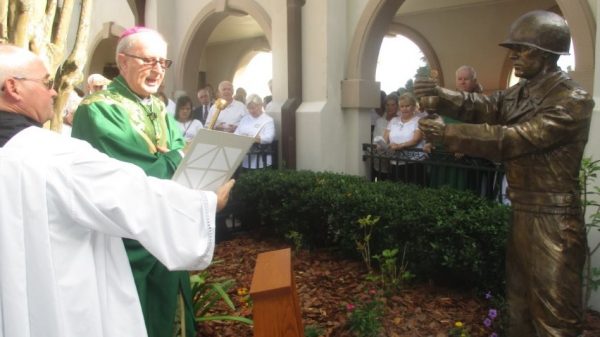 Bishop John Noonan came to bless the statue at St. Timothy's.