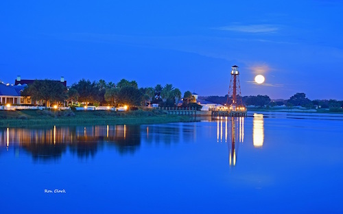 Moon setting over Lake Sumter in The Villages