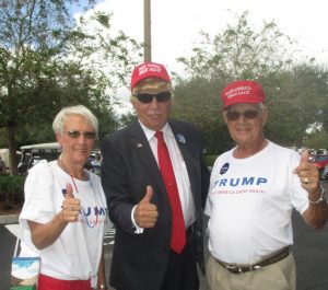 Stan Swies as Donald Trump with fellow Trump supporters Karen and Joe Weber. 