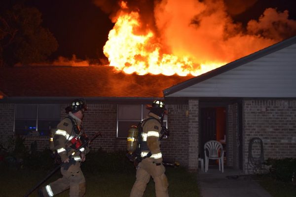 Firefighters battle an apartment blaze in Belleview.