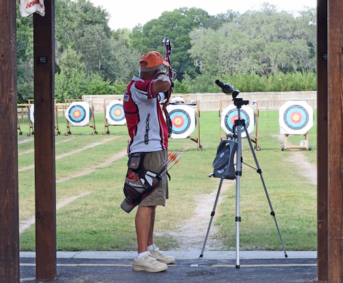 A Villager practicing his shot at the Archery Range