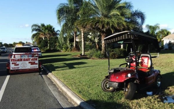 This golf cart collided with a pickup Wednesday in The Villages.