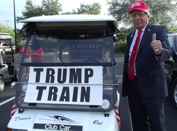 Stan Swies of the Village of Palo Alto took on the role of Donald Trump.