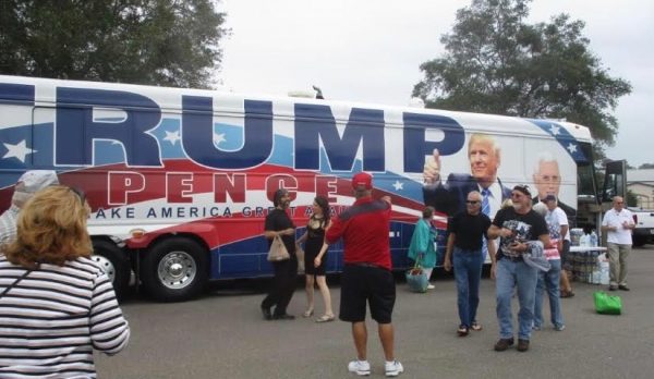 Donald Trump's campaign bus at the rally Wednesday in Ocala. 