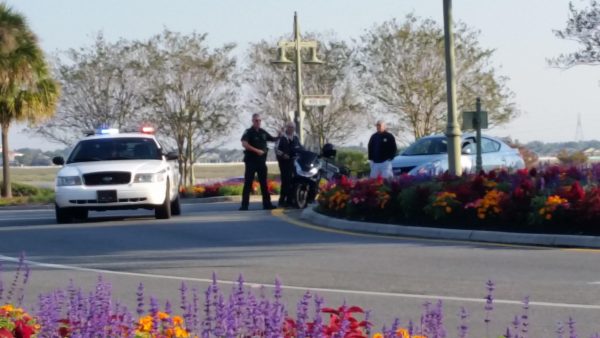 A Sumter County sheriff's deputy was at the scene of an accident at the roundabout at Morse Boulevard and Lake Sumter Landing .