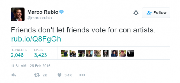 Marco Rubio Text about voting for Donald Trump