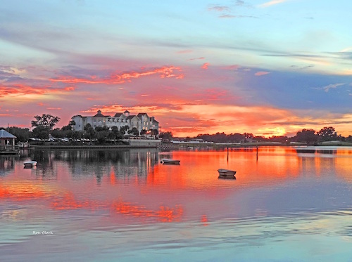 Fiery sunset at Lake Sumter and the Waterfront Inn