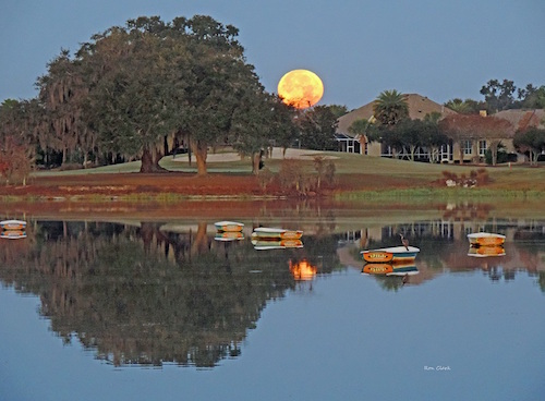 Full Moon over Lake Sumter this morning in The Villages