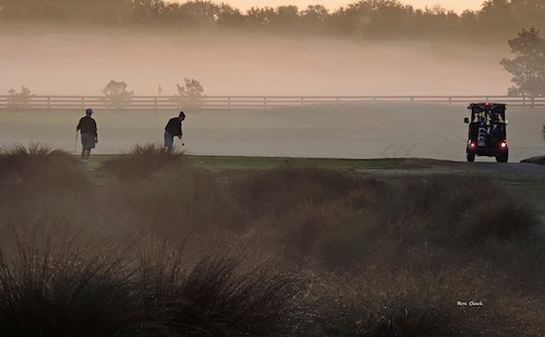 Golfers playing in the fog on Briarwood Executive Golf Course