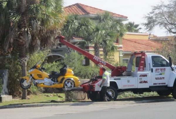 A motorcycle was towed from the scene of an accident Friday in The Villages.