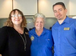 Teachers Christina Ling and Robert Trifu with Marie Ray of the American Legion Auxiliary 347 and sponsor of the mock commission meeting program.