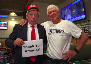Villager David Gee poses with "President Trump."