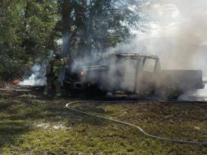 A Ford F-250 was destroyed in a fire Tuesday afternoon.