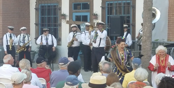 Brass bands played at two different spots in the square