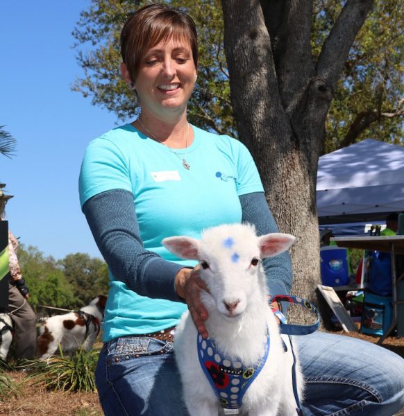Shanna Knight with the rescue lamb, Dodge.