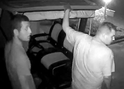 Two suspects in the theft of a golf cart in Stonecrest were captured on video surveillance.