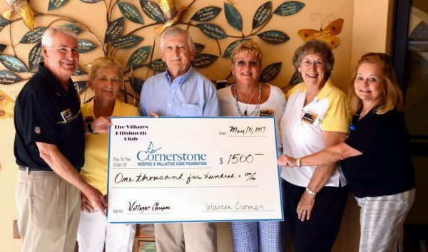 Pittsburgh Club members Joe Walker, Pat Keeney, Warren Cromer, Joan Lasky’s sister Rose Haverlack, Pittsburgh Club Secretary Cathy Johnson and Desiree Coleman-Cohrn of Cornerstone Hospice, from left.
