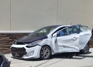 The Hyundai that crashed Tuesday at Stein Mart at Lady Lake Crossing, was stolen in Pasco County.