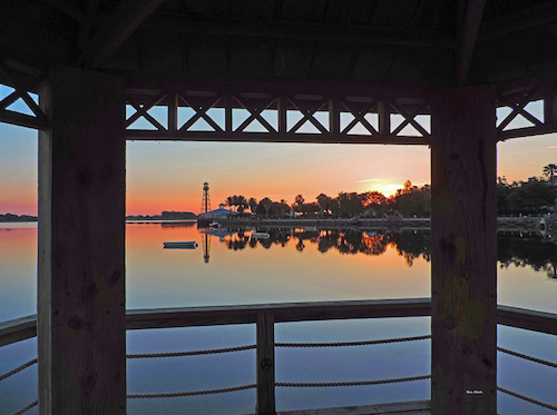Sunrise through the Gazebo at Lake Sumter Landing