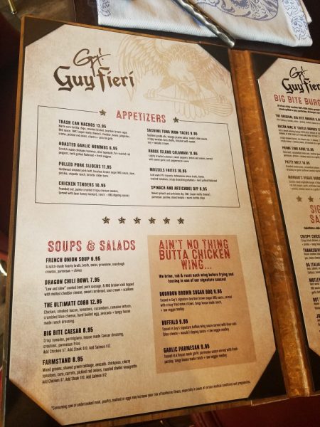 The menu at Guy Fieri's American Kitchen and Bar is filled with American-fare