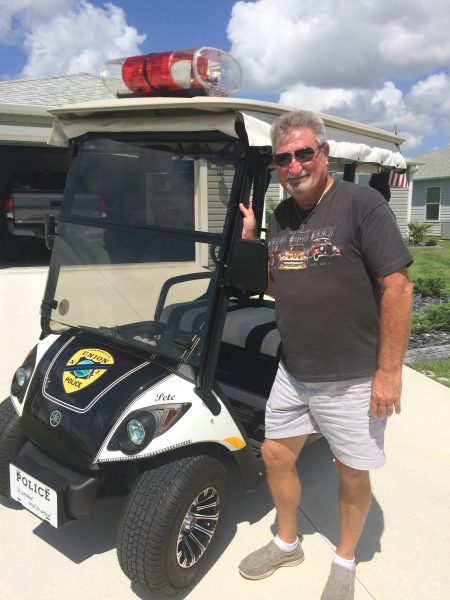 Pete Schwarz, Sr. with his Union, NJ Police golf cart.