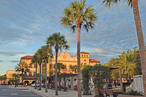 Sunrise over Spanish Springs Town Square in The Villages